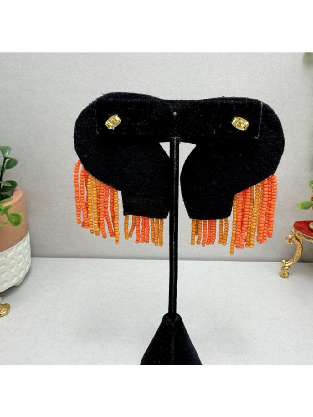 ZARA Toucan Beaded Earrings Black Orange White Pierced NWOT Tropical - Picture 2 of 6